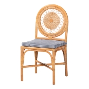 bali & pari Oberon Natural Rattan Dining Chair with Cushion - Handwoven Wicker Bistro Accent Seating with Sunburst Backrest